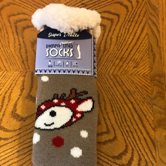 Heat Trendz Super Deluxe Tan children’s sherpa lined Grippy socks One Size - Picture 2 of 7